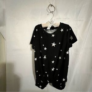 Star Print tee with waist detail girls 6 black and white like new